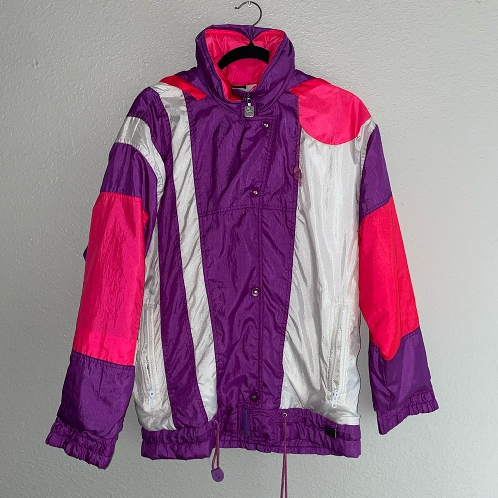 VINTAGE WHITE STAG SKIWEAR Women's Jacket 90s/80s White Pink Purple-Size Medium